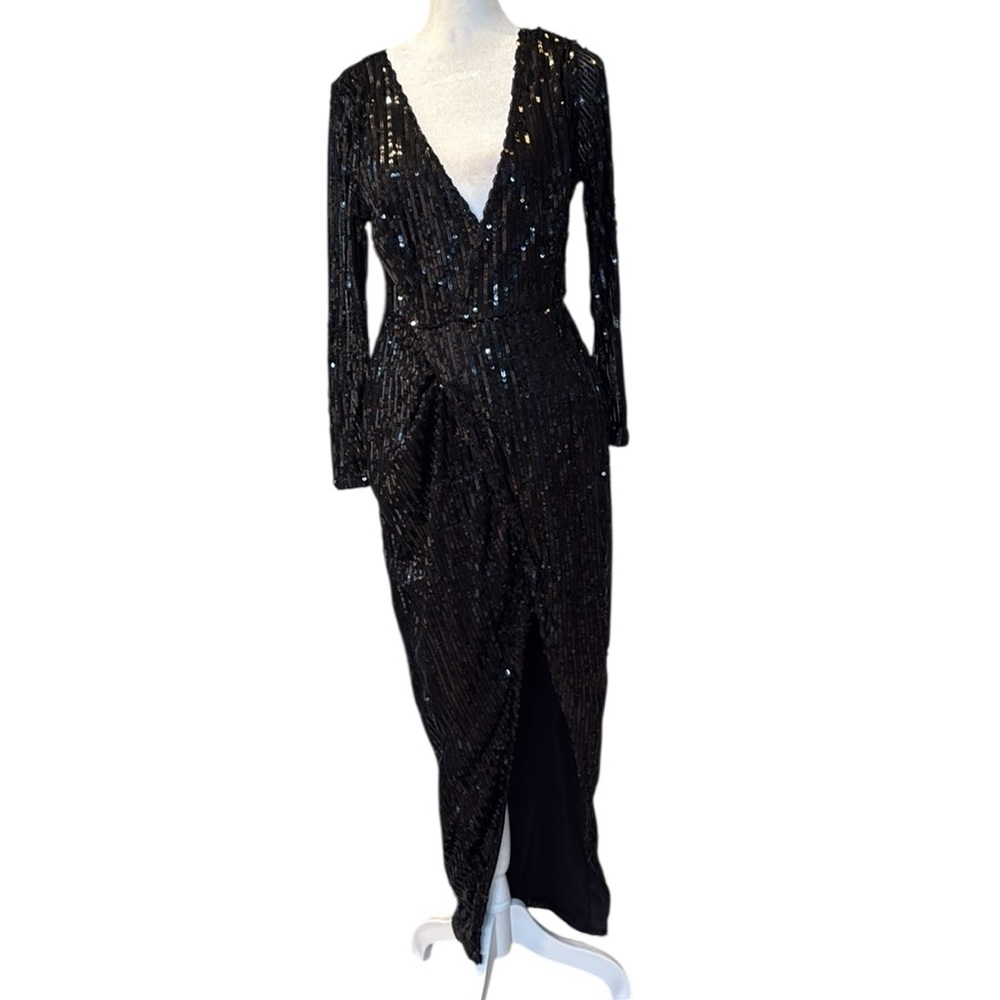 K TOO Woman’s Black Sequin Party Dress with Split V-neck‎ Size Small